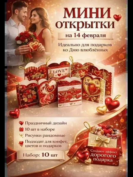 Набор мини открыток валентинки 10шт