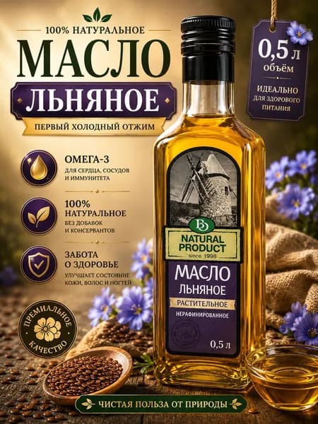льняное масло холодного отжима нерафинированное БизнесОйл 500мл