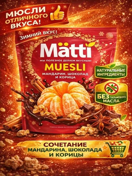 Мюсли запеченные с Мандарином, шоколадом и корицей Matti 250г