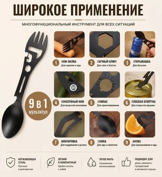 Вилка-ложка походная, кол-во предметов: 1шт