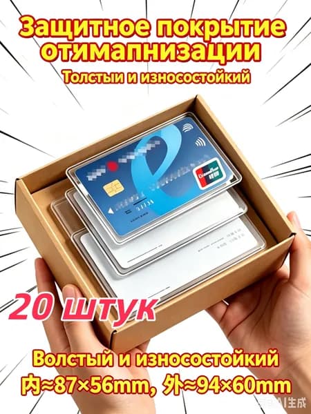 20 штук Чехол для карты банковской / обложка для проездного, пропуска, социальной карты тройка, водительских прав, ПВХ мягкая/Антидемагнитизация