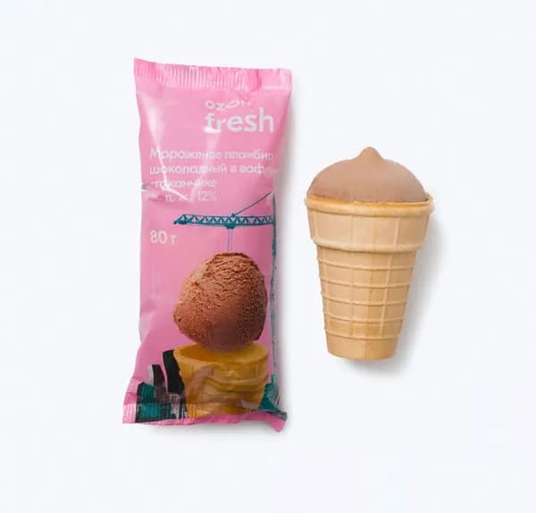 Пломбир шоколадный в вафельном стаканчике 80 г, Ozon fresh