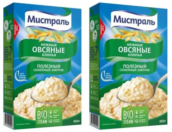 Мистраль Хлопья овсяные Нежные, 400 г, 2 шт