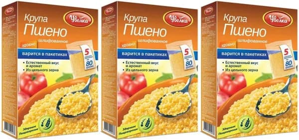 Пшено Увелка шлифованное в варочных пакетиках 80 г х 5 шт, комплект: 3 упаковки по 400 г