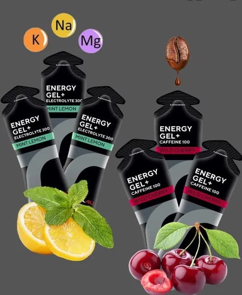 Энергетические гели для бега и марафона Gel4u, 6 шт (3 с электролитами + 3 с кофеином)