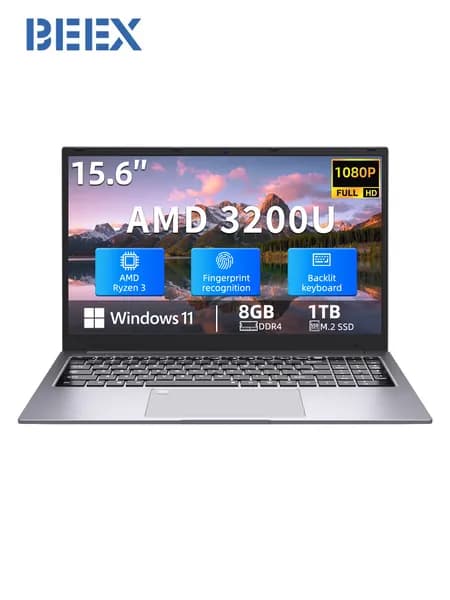 BEEX Ноутбук Ноутбук 15.6", AMD Ryzen 3 3200U, RAM 8 ГБ, SSD 1024 ГБ, Windows Pro, (15,6-дюймовый ноутбук), серый, Английская раскладка