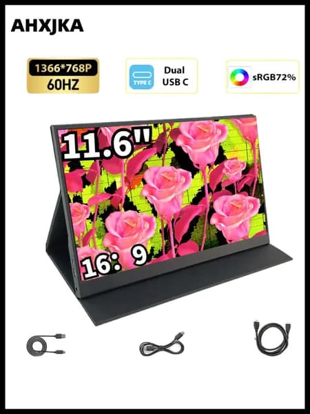 AHXJKA 11.6" Монитор (S116-768-P), TN, 1366x768 HD, 60 Гц, черный