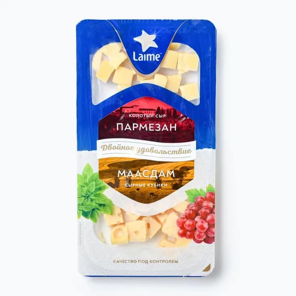 Ассорти сыров Пармезан и Маасдам 120 г, Laime, колка и кубики, для закусок