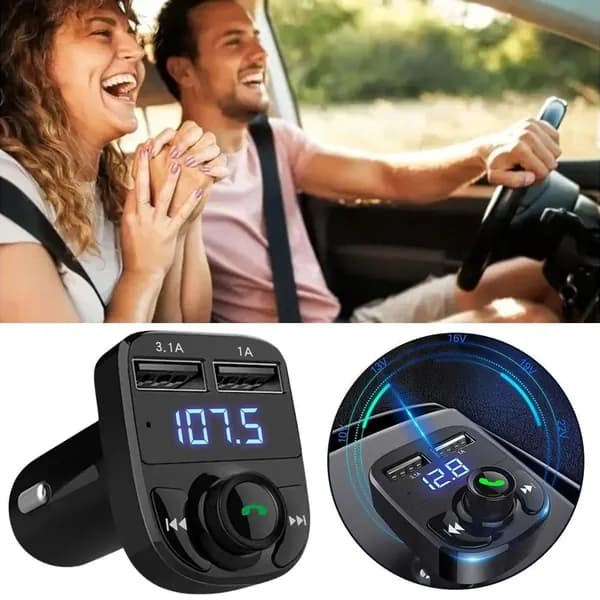 FM трансмиттер Bluetooth автомобильный / Адаптер быстрой зарядки для телефона в прикуриватель 2USB / черный