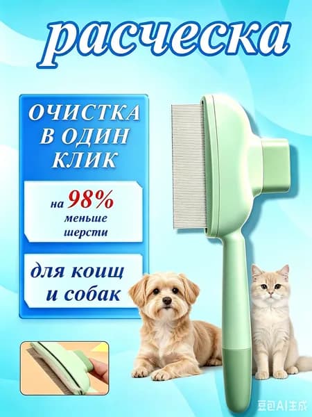 Расческа для кошек, гребень для собак, щетка для вычесывания шерсти, чесалка, дешеддер от клещей и блох