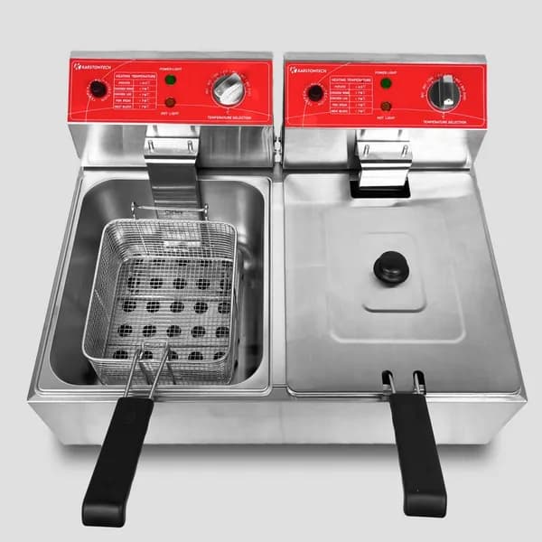 Фритюрница KARSTONTECH KS-F6+6, 6 л + 6 л, 2.5 кВт + 2.5 кВт, 2 сетки, нержавеющая сталь