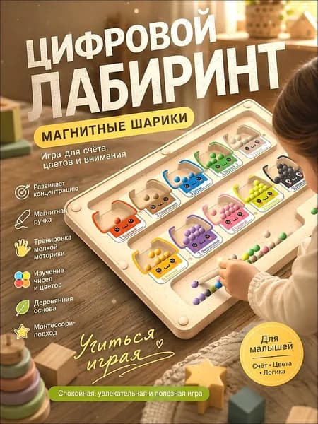 Развивающая игрушка магнитный лабиринт Монтессори Мороженое, деревянная доска для сортировки по цветам и цифрам, обучение счету и мелкой моторике для детей 3-5 лет