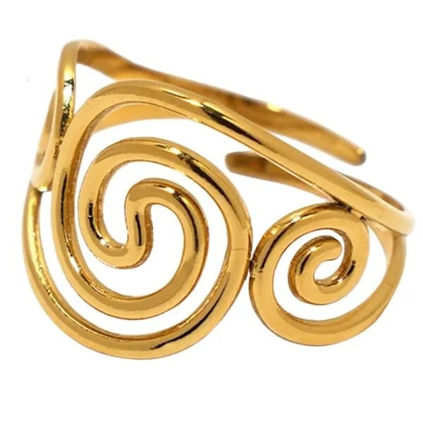 Кольцо из нержавеющей стали с узором "вихрь", 18K золото, - 3