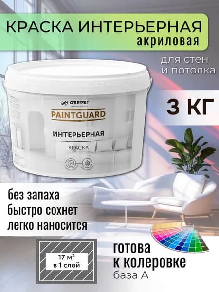 Краска интерьерная для стен и мебели белая - 2л/3кг НЕО