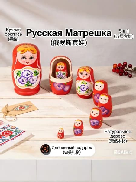Русская пятиуровневая ручная роспись матрешки, товары для туристических аттракционов, деревянные ремесленные изделия
