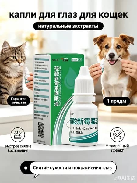 капли для глаз кошек,Снимает сухость и покраснение глаз,1шт