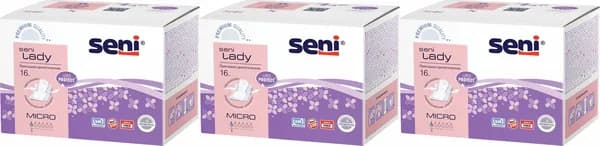 Прокладки Seni Lady Micro урологические 16 шт, комплект: 3 упаковки по 16 шт