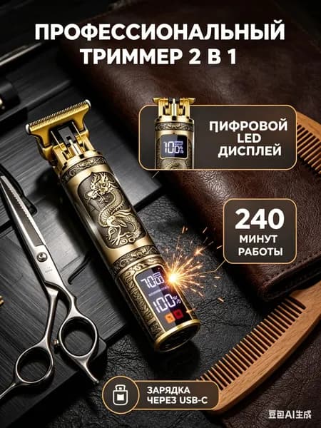 Машинка для стрижки Профессиональный триммер с дисплеем USB-C, золотой