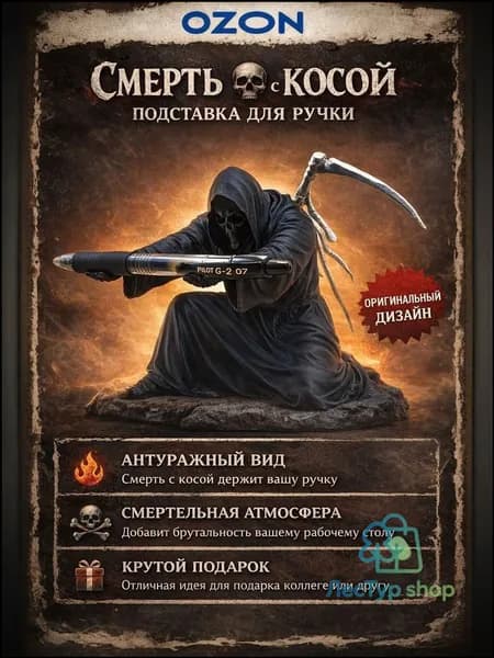 Подставка для ручки, карандаша, маркера, пера и других аксессуаров. Смерть с косой.
