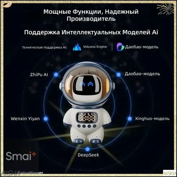 Умная колонка в форме астронавта с часами и будильником, розовая, с Bluetooth 5.3, TF-картой и голосовым ИИ