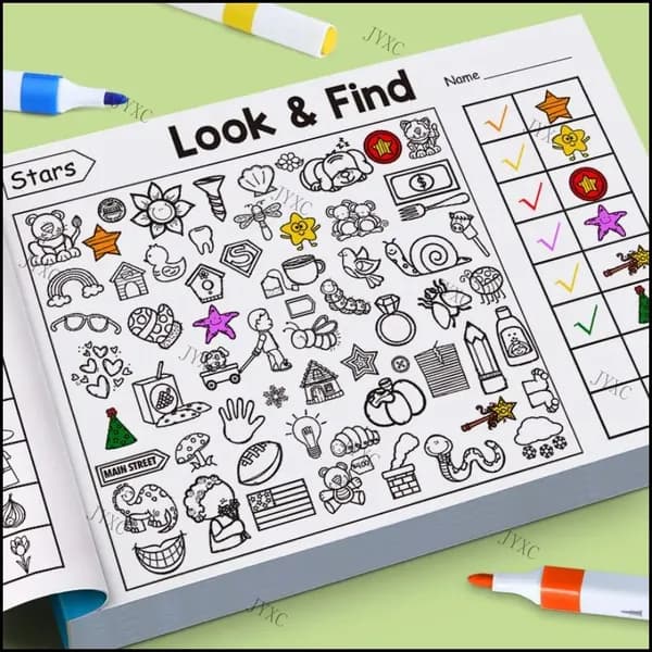 Книга Look&Find для детей, поиск предметов и раскраска, 32 страницы, развитие внимания и наблюдательности