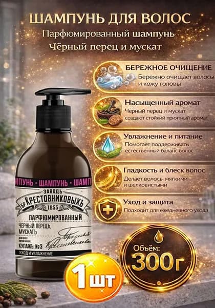 Шампунь для волос ЗБК купажъ №3 Черный перецъ, мускатъ, 300 г х 1шт