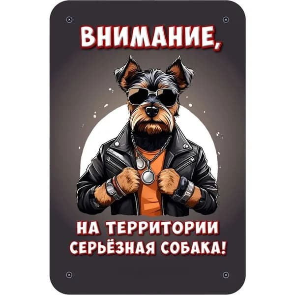 Декоративная табличка "Внимание, на территории серьёзная собака!" (Осторожно, злая собака) / размер 30х20см, Йорк