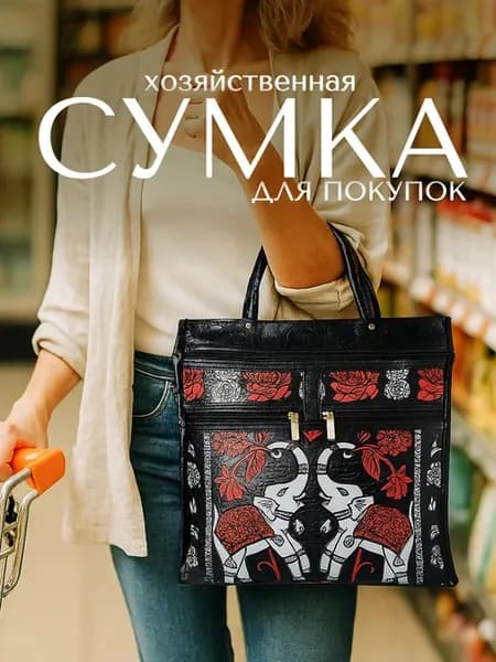 Сумка-шопер хозяйственная прочная со слонами
