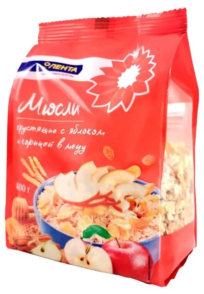 Мюсли Лента хрустящие с яблоком и корицей в меду 400 г, набор: 9 штук