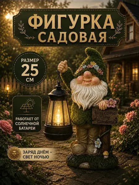 Фигурка садовая на солнечной батарее Гном