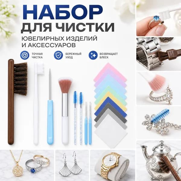 Набор для чистки украшений 18 предметов, профессиональные щетки для чистки ювелирных изделий