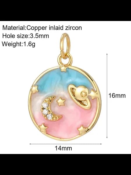 Шарм "Космос, луна, планета", Copper inlaid zircon, 16mm
