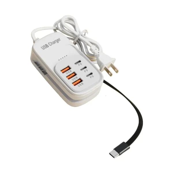 Одновременная зарядка 3 Type-C и 3 USB-A, лёгкий адаптер