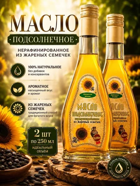 Масло растительное подсолнечное нерафинированное холодного отжима, "Ароматы жизни", 2шт по 250 мл