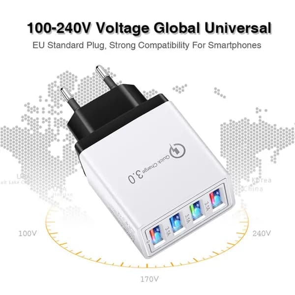 зарядное устройство 4USB малогабаритное, с индикацией, евровилка