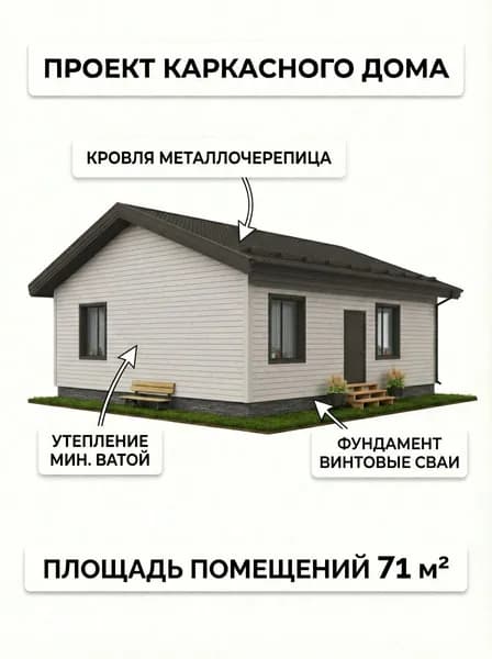 Проект одноэтажного каркасного дома 9,5х8,5 м.