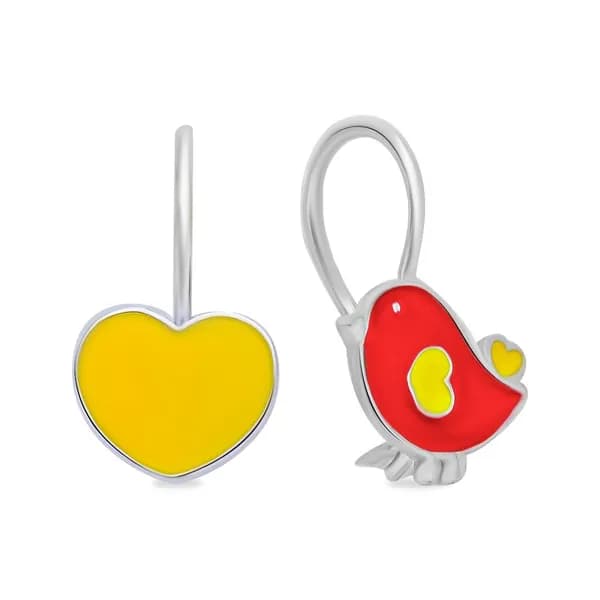 Серьги Птица детские серебро 925 пробы 585GOLD