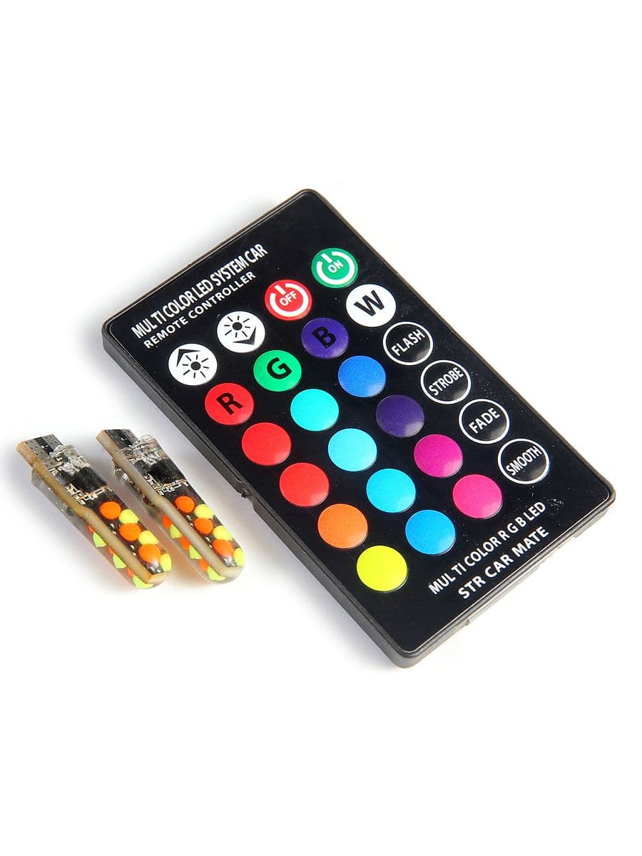 Лампы светодиодные габаритные RGB для авто 12В с пультом управления W5W T10 (RSTOB)