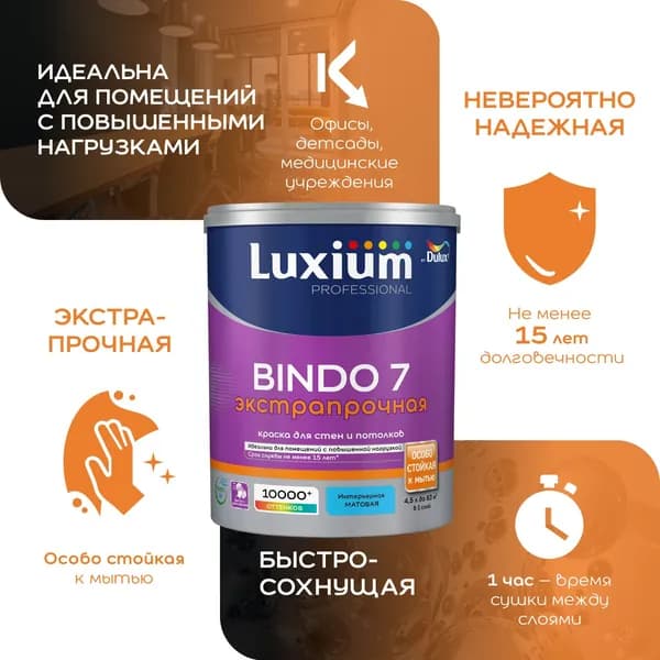 Краска для стен и потолков латексная экстрапрочная Luxium Professional Bindo 7 матовая база BC 0,9 л