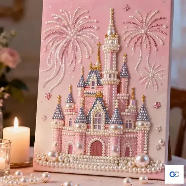 Алмазная картина "Розовый замок", 17*22 см, с натянутым холстом и набором страз