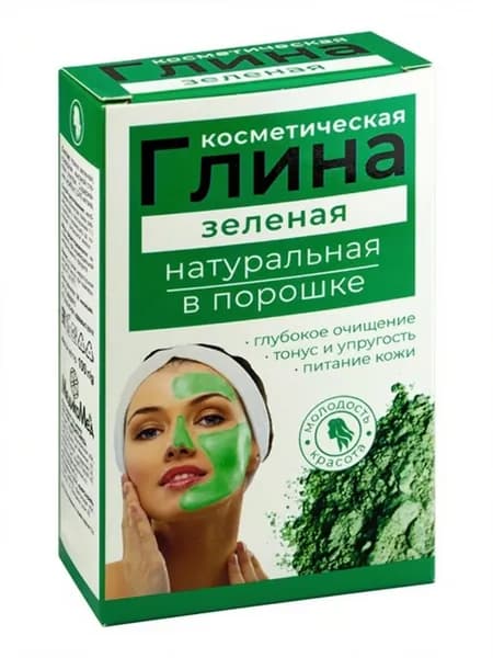 Глина косметическая зеленая для лица и волос, 100 г. Натуральная маска для жирной и комбинированной кожи, очищение пор. МедикоМед.