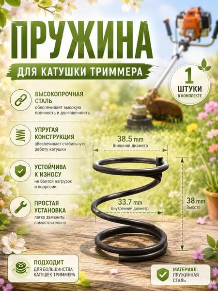 Пружина для катушки триммера 1 шт., пружинная сталь, для ремонта и замены триммерной головки, наружный диаметр 38,5 мм, внутренний диаметр 33,7 мм, высота 38 мм