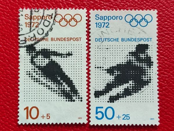 Марки Германия 1971. Спорт: "Зимние Олимпийские игры Саппоро, Япония". Гашение - см фото