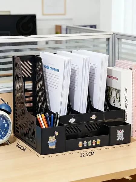 Подставка органайзер для книг, учебников 4 отсека и канцелярии 3 отсека