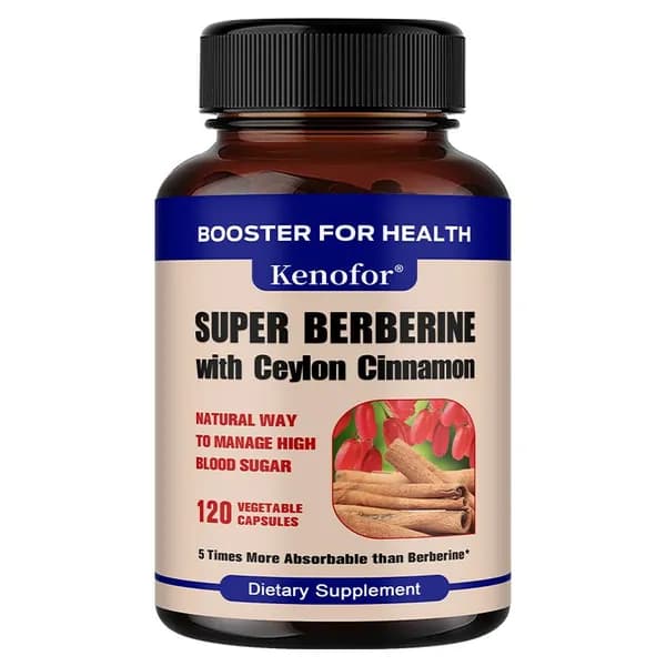 Комплекс Kenofor Super Berberine Ceylon Cinnamon Complex, дигидроберберин + цейлонская корица, 120 капсул, способствует контролю уровня сахара в крови.