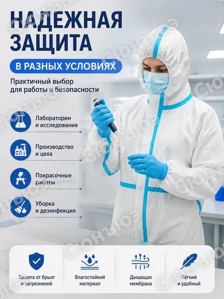 Одноразовые защитные колпаки без бахил, до 20 видов применения, размер L