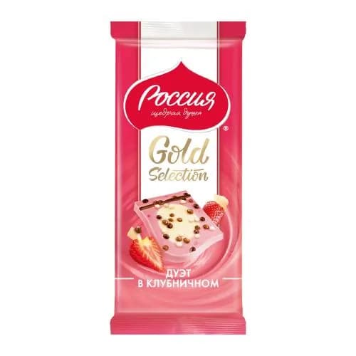 Шоколад белый Gold Selection Дуэт в клубнике Россия щедрая душа 85г