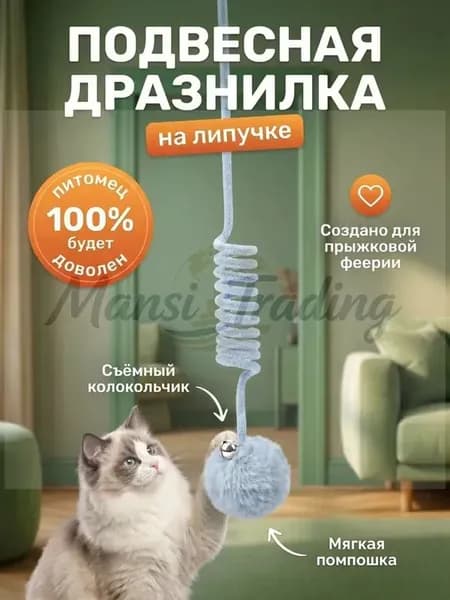 Подвесная игрушка для кошек/ Дразнилка для кошек на дверь/ Игрушка для котят на присоске