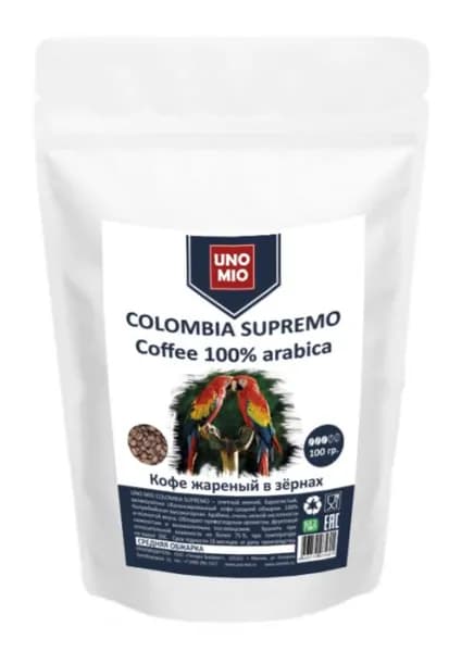 Кофе зерновой UNO MIO COLOMBIA SUPREMO средняя обжарка 100 г