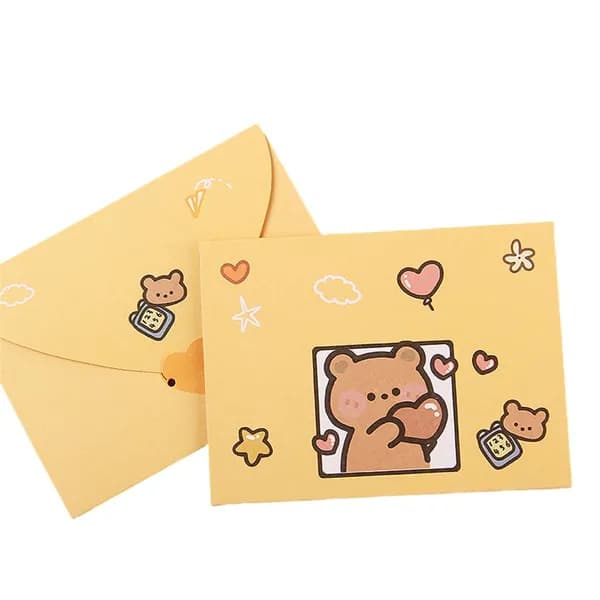 Мультяшный Конверт С Букетом, Маленькая Поздравительная Открытка-Love Bear